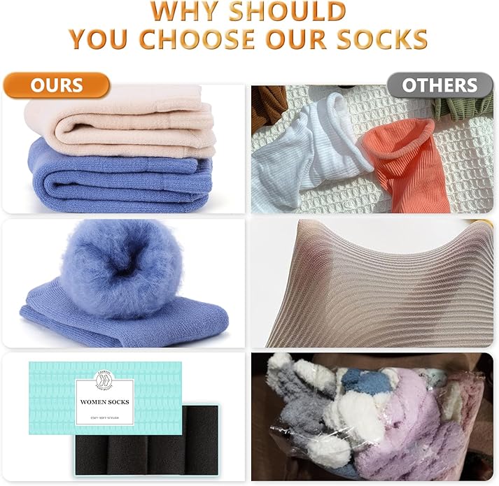 HUGSWEET Thermal Winter Socks for Women Extra Thick Insulated Heated Slipper Socks for Cold Weather 4 Pairs (Multicolor)