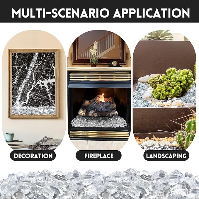 20 Pounds Fire Glass 1/2 Inch High Reflective Tempered Firepit Glass Rocks for Fireplace, Fire Pit Table, Fire Bowl and Landscaping (Crystal Clear)