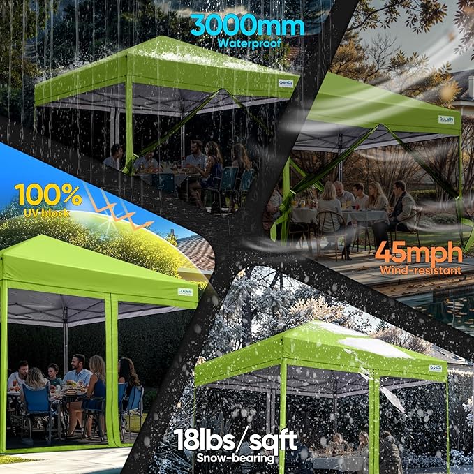 Quictent 10'x10’ Pop up Screened Canopy Tent with Mosquito Netting, Portable Easy up Outdoor Screen House Shelter for Patio, Camping and Picnic, Includes Wheeled Carry Bag (Green)