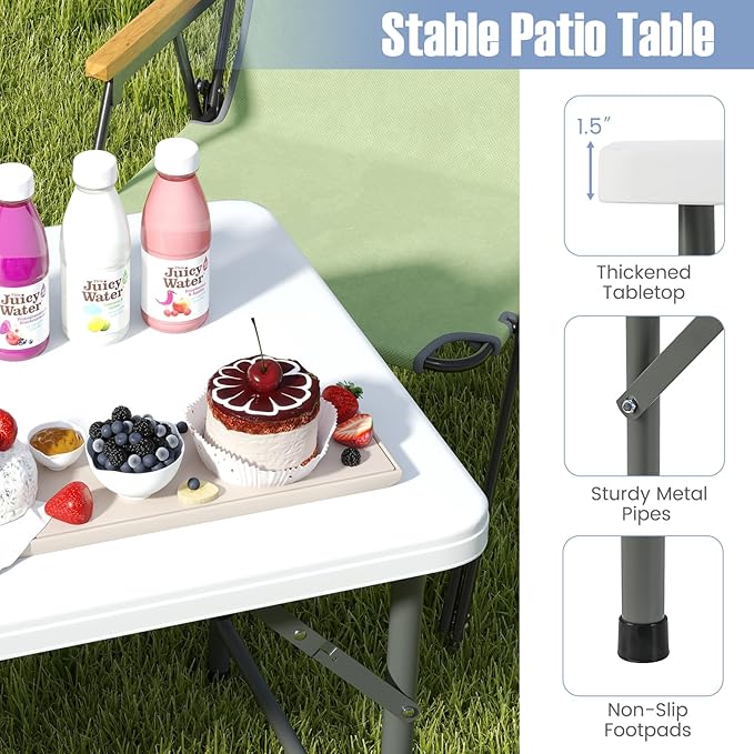 Goplus Portable 4 Foot Plastic Folding Table, 400 LBS Indoor Outdoor Heavy Duty Adjustable Folding Tables with HDPE Tabletop, Carrying Handle, Foldable Utility Card Table for Picnic, Camping, Dining