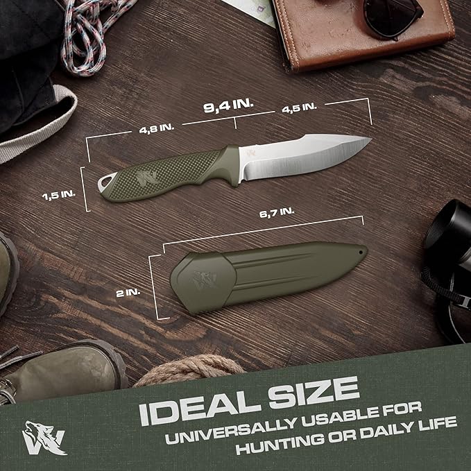 WOLF-II Full Tang Survival Knife with Sheath and Multi Lok - Strong Tactical Fixed Blade - Made of D2 Steel - Bushcraft and Camping Knife - EDC Outdoor Knife with TPE Handle