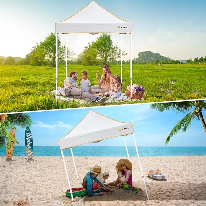 Hoteel 6.6 x 6.6 Pop up Canopy,Easy Up Heavy Duty Canopy with 4 Sidewalls,Upgrade Hexagonal Tube UPF50+ 1500mm Waterproof,Outdoor Canopy Tent with Carry Bag for Commercial Events,Beach,Camping,White