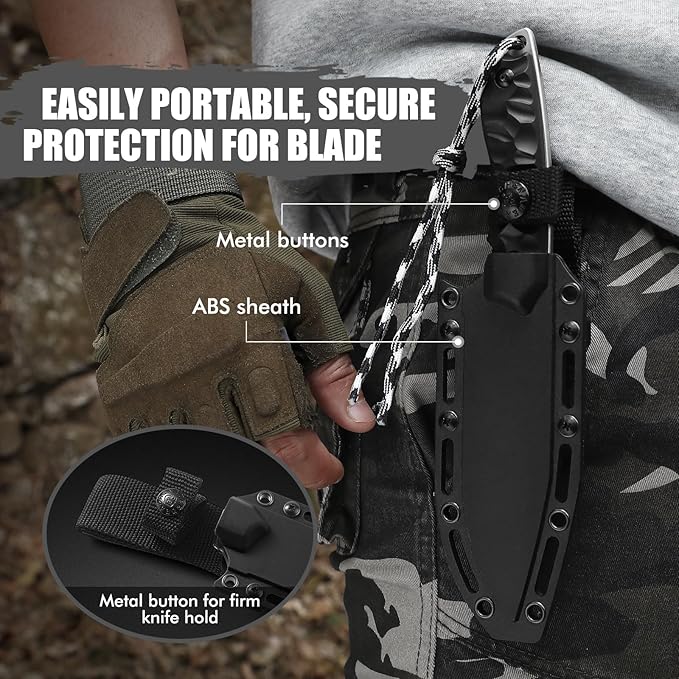 Tanto Fixed Blade Knife with Sheath, 5.04" Blade in 5Cr14moV Steel, Tactical Knife for Men, Survival Knife with G10 Handle,Full Tang Design (F- Black- Sliver)