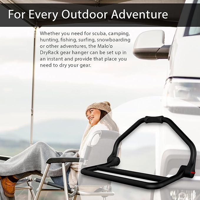Malo'o Portable Drying Rack – Perfect for Wetsuit Drying, Camping, Fishing & Scuba Gear. The Heavy Duty Hangers Have 2 Drying Bars for Wet Suits or Hockey Gear and can Hang Off The Side View Mirror