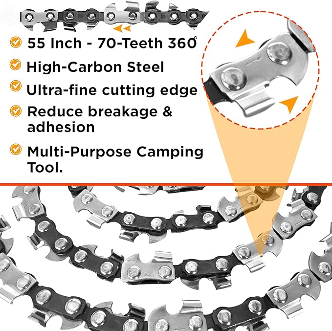 55 Inch High Limb Rope Saw with Dual-Sided 70 Teeth Chain – Manual Hand Saw for Tree Branch Cutting – Fast, Portable & Durable Outdoor Tree Trimming Tool Kit