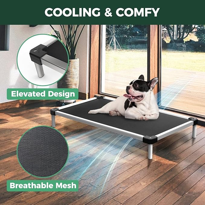 FXW TitanNest Chew-Proof Elevated Dog Bed, Raised Cot for Indoor/Outdoor/Camping Use, Durable & Waterproof Cooling Pet Bed with Exclusive Cover for Small Dogs, 36.0" L x 24.0" W x 4.5" H, Black