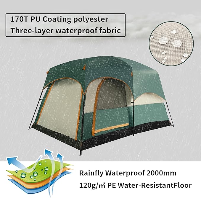 Camping Tent, Easy Setup, 1-2-8-10 Person Waterproof and Portable Tent for Camping Hiking Outdoor