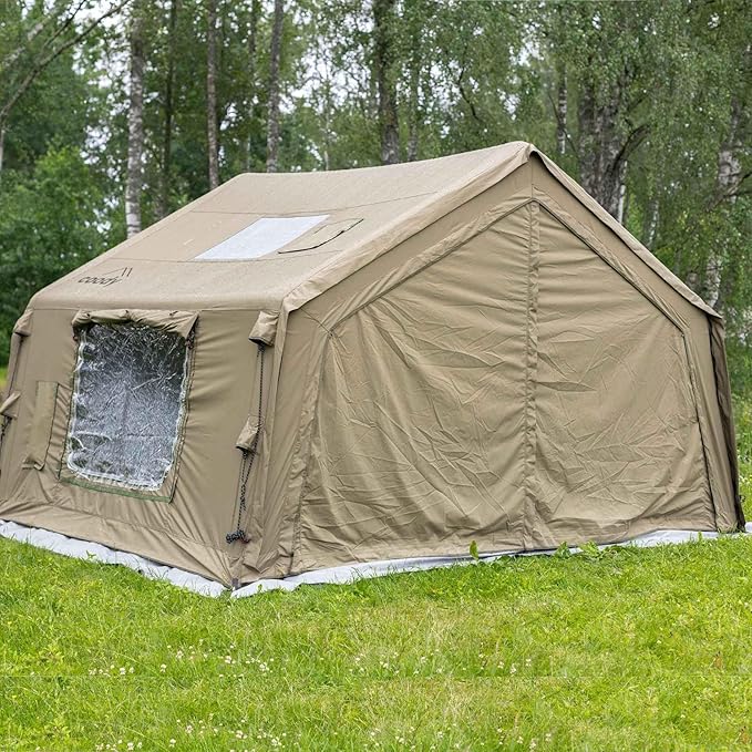 Coody | Rbm Outdoors Koala/Hub/Octopus Inflatable Tents for Camping with Stove Jack, 2/8/10 Person Luxury Canvas Blow Up Tent, 2 Room, Easy Setup Casa de Campaña, Large Inflatable House with Pump