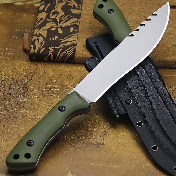 13.4-inch DC53 steel full tang hunting knife + K sheath. Suitable for camping, hiking, hunting and as daily carry equipment for handicrafts. (G10 - Jungle Style A)