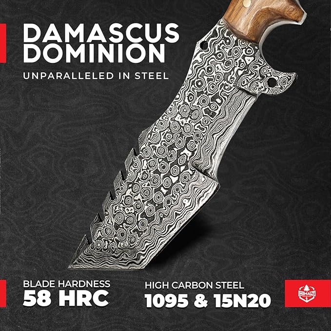 Handmade 10.5” Damascus knife- Fixed Blade Hunting Knife with Sheath-Walnut Wood Handle-Survival Knife-Camping knife-Bushcraft Knife-Ideal For EDC, Skinning,Outdoor-Best Hunting Knives For Men.