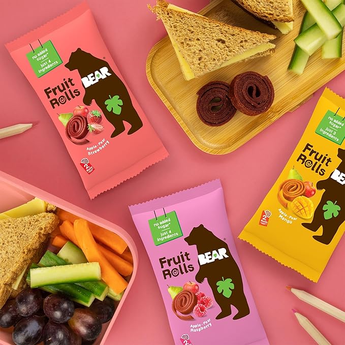 BEAR Real Fruit Snack Rolls - Gluten Free, Vegan, and Non-GMO - Variety Pack (Strawberry, Raspberry, Tropical)) – 48 Rolls, Healthy School And Lunch Snacks For Kids And Adults, 0.7 Ounce (Pack of 24)
