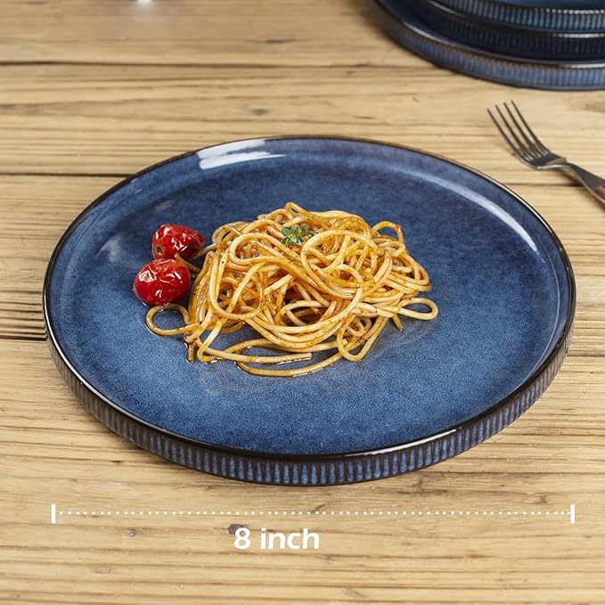 famiware Star Salad Plates for 6, 8 inches Plate Set, Stoneware Dinnerware, Small Dinner Plates for Dessert, Salad, Appetizer, Nebulas Blue