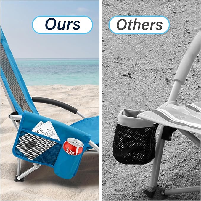 ptlsy Beach Chairs for Adults 2 Pack, High Back Folding Beach Chairs, Lightweight and Portable for Outdoor, Beach, Camping, Lawn, Music Festival, with Cup Holder