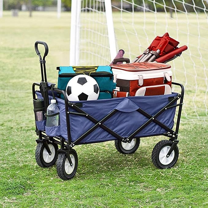 220 lbs Capaticy Folding Wagon, Utility Garden Cart Collapsible with Universal Wheels Adjustable Handle, Blue