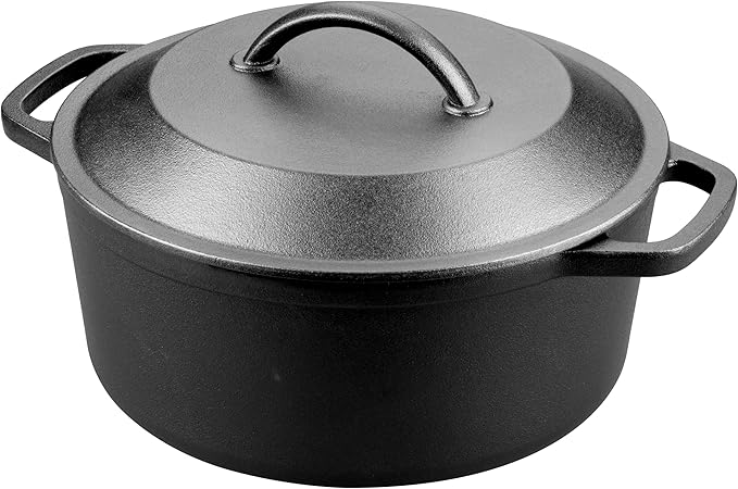 Pre-Seasoned Cast Iron Dutch Oven with Lid, Round and Dual Handles, for Stovetop, Camping, Grill, Induction, Electric, Black, 4.5qt