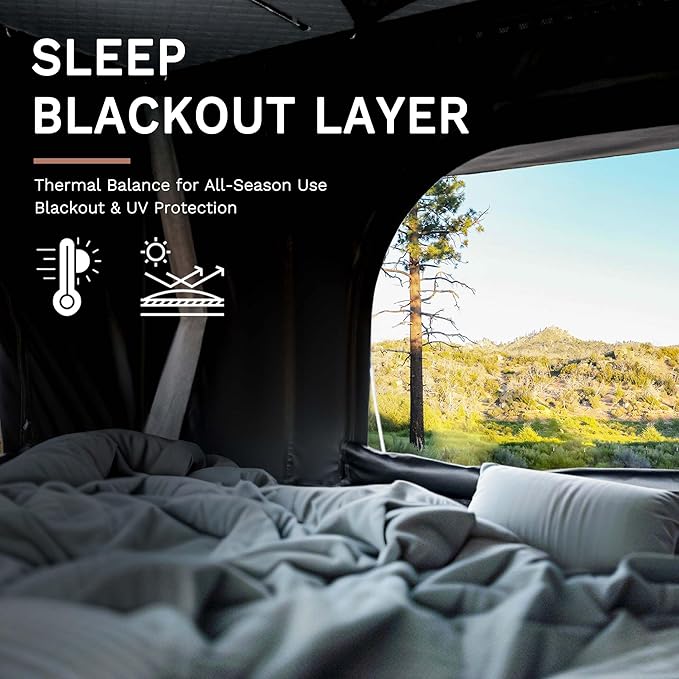 Rooftop Tent, Roof Top Tent for 2-3, Blackout-Coated Oxford & Polycotton for UV Protection and Waterproof, with Aluminum Ladder, Skyview Window, Mattress, for Car/Truck/Jeep/SUV/Van