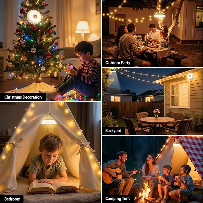 3-Pack Camping String Lights, 4 in 1 Portable Camping Light Rechargeable, 8 Lighting Modes, USB Charging, Quick Storage, 32.8FT Waterproof Tent Lights String for Camping, Hiking, Yard, Christmas