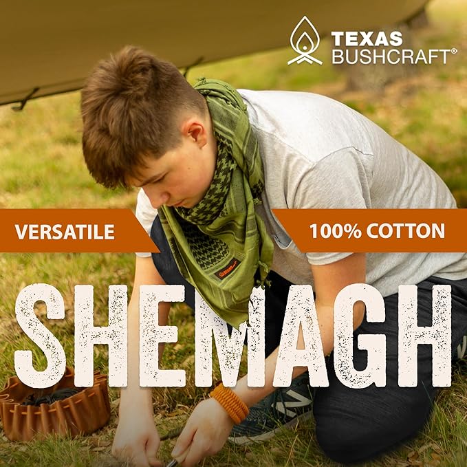Texas Bushcraft Tactical Shemagh - Authentic Keffiyeh 100% Cotton for your Camping, Hiking and Backpacking Gear