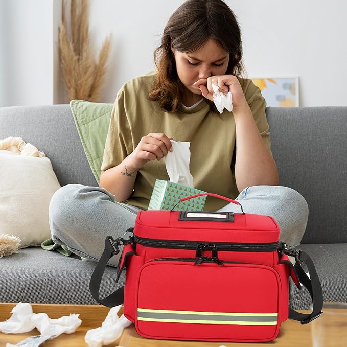 Red Medical Bag Empty First Aid Bag Home Health Nurse Bag, First Aid Storage, Medical Supplies Responder for Nursing Student,Therapist,Doctors