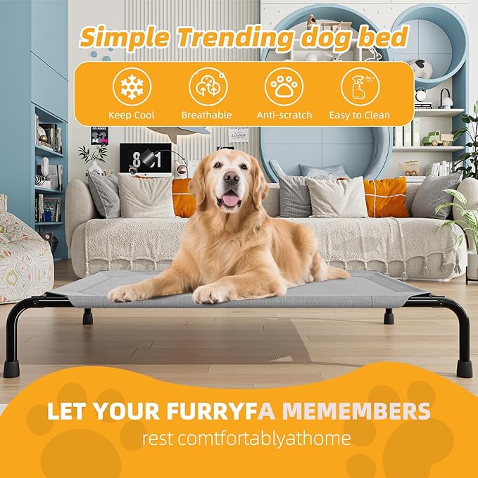 Simple Trending Raised Dog Bed for Large Dogs with Canopy, Waterproof Elevated Dog Bed, Breathable Big Pet Cot, Grey