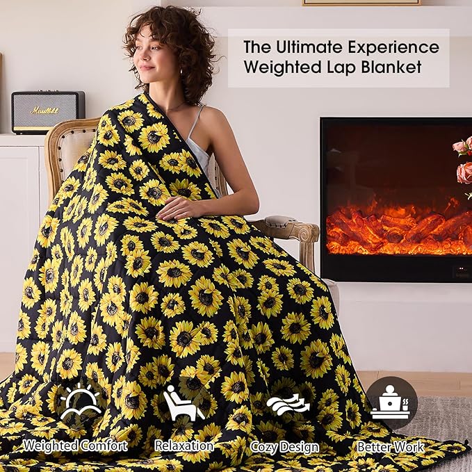 Sunflower Weighted Blanket for Adults 20lbs, 48"x72" Twin Size, Cooling Heavy Blanket for 130-220lbs with Premium Glass Beads, Soft Thick Big Blankets for All-Season Sleeping Comfort Breathable