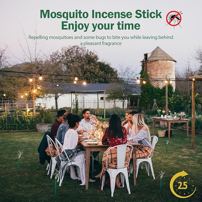 24 Naturals Mosquito Repellent Incense Sticks|Citronella Oil DEET Free Organic Mosquito Barrier Repeller for Backyard Patio Travel Camping Indoors Outdoor Gnat Mosquito Control | 2.5 Hour Protection