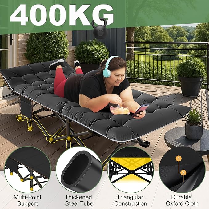 ABORON 2PK Folding Camping Cot for Adults, Double Layer 1200D, 500lb Capacity, Heavy Duty Guest Cot with Mat & Carrying Bag for Indoor & Outdoor Use