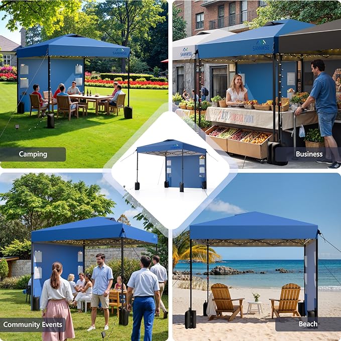12X12 Pop Up Canopy Tent,Removable Pockets Sidewall for Extra Storage,Easy Up Canopy,Heavy Duty One Person Set Up Event Tent,Blue