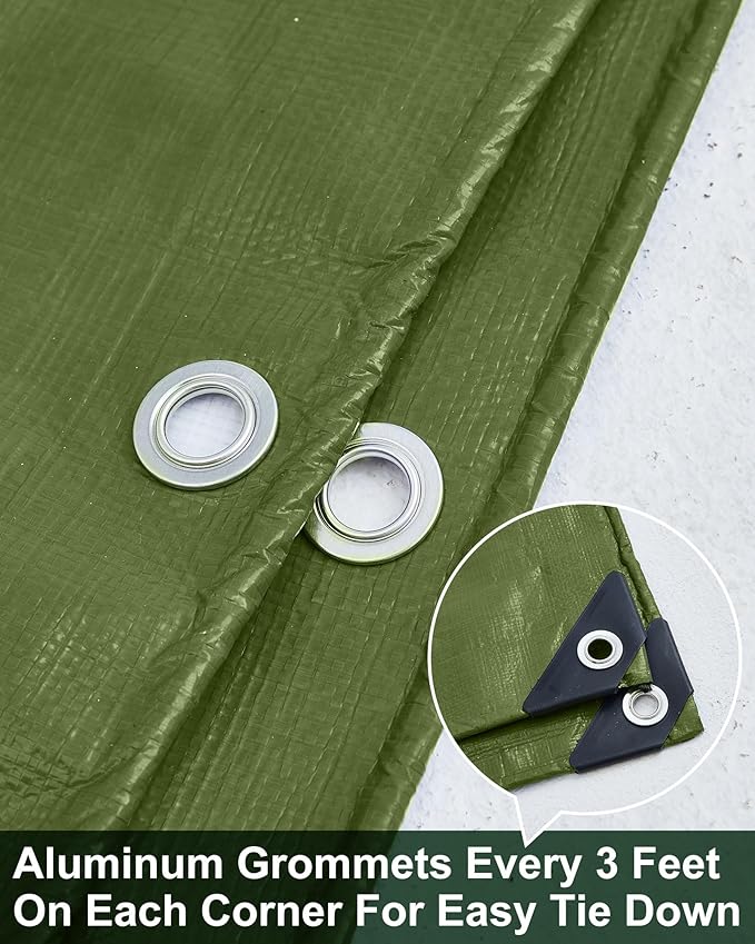 1 Pcs Large Waterproof Tarp 16 x 20 ft Heavy Duty 5.5 Mil Thick Poly Tarpaulin with Grommets Multipurpose Protective Cover for Summer Home Boats Cars Camping RV Pool Tent