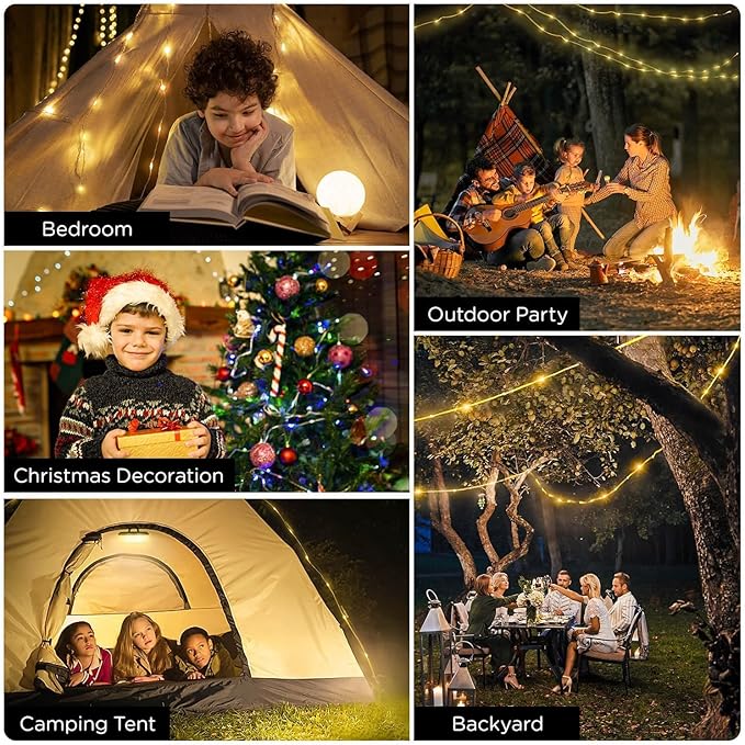 OGERY 3-Pack Camping String Lights, 2 in 1 Quick Storage 32.8FT Rechargeable Tent Lights String with 8 Lighting Modes, Hanging Waterproof Portable LED Lamp for Christmas Decor Party Bedroom Yard