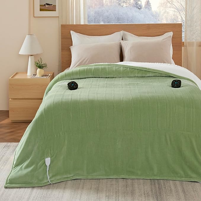Bedsure Electric Blanket Queen Size - Dual Control Heated Blanket Queen, GentleSoft Fast Heating with 10 Time Settings & 10 Heat Settings, Warm Gift for Grandma (84x90 inches, Sage Green)