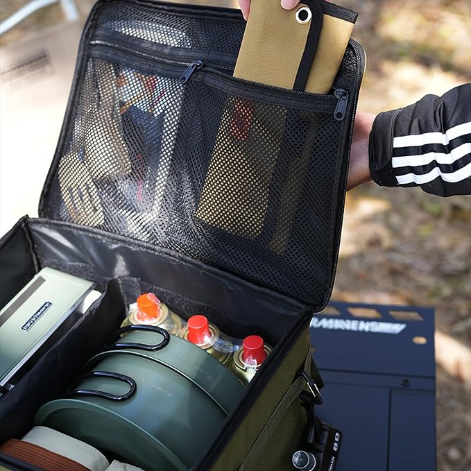 Tactical Camping Storage Bag,30L Tactical Utility Tote Bag Camping Cookware Organizer Trunk Organizer, Military Green, Heavy-Duty Canvas, 380x300x260mm