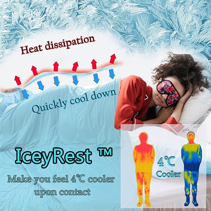 MorroMorn Cooling Comforter for Hot Sleepers & Night Sweats - IceyRest Cold Touch Technology, Lightweight Summer Blanket All-Season Breathable Silk Smooth (Ice Blue, King Size 104"x90")