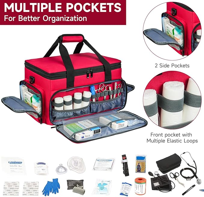 Medical Bag,First Aid Bag Empty,Home Health Nurse Bag with Detachable Divider,Medical Supplies Storage Tote for Nursing Student,Therapist,Doctors