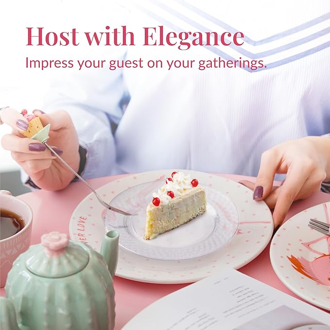 Prestee 200 Clear Dessert Plates - Disposable Heavy Duty, 6.25 Inch Elegant Wedding Cake Plates, Durable Round Party Plate for Appetizers and Events, Premium Small Plate for All Occasions