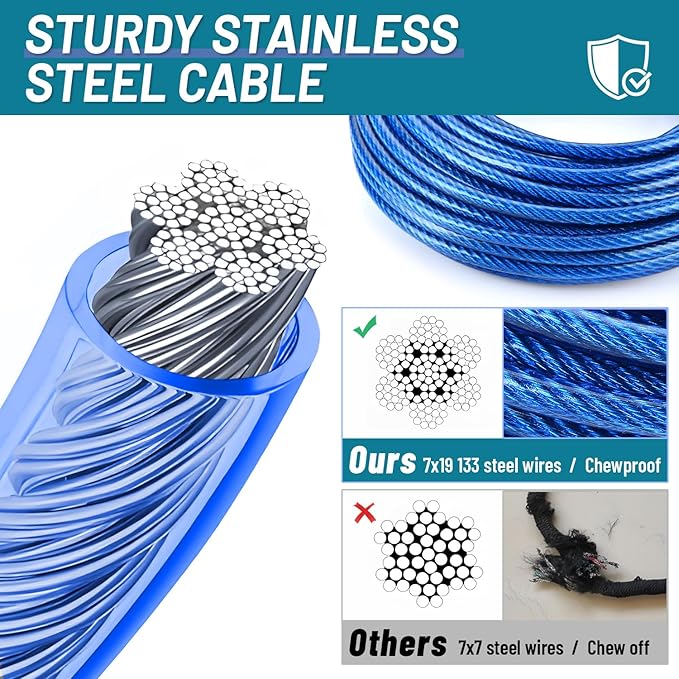 Dog Runner for Yard, Heavy Duty 75FT Dog Runs for Outside with 10FT Tie Out Cable, Trolley System Zipline for Large Dogs Up to 250lbs, Chew Proof Run Cable for Camping