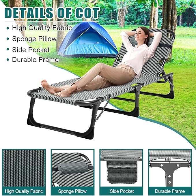 DoCred Folding Camping Cot with Mattress, 2 Pack Heavy Duty Folding Cot for Adults, Portable Sleeping Cot Bed Adults Outdoor Bed with Carry Bag, Travel Camp Cots
