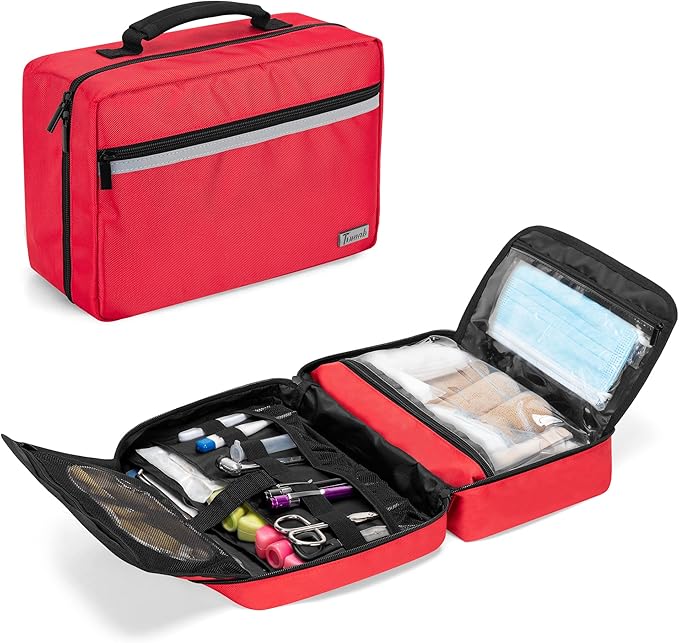 Trunab Portable First Aid Bag Empty, Medical Supplies Bag with 2 Inner Flap, Emergency Trauma Bag for Accessories, Red