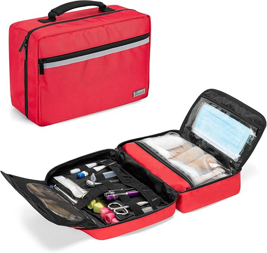Trunab Portable First Aid Bag Empty, Medical Supplies Bag with 2 Inner Flap, Emergency Trauma Bag for Accessories, Red