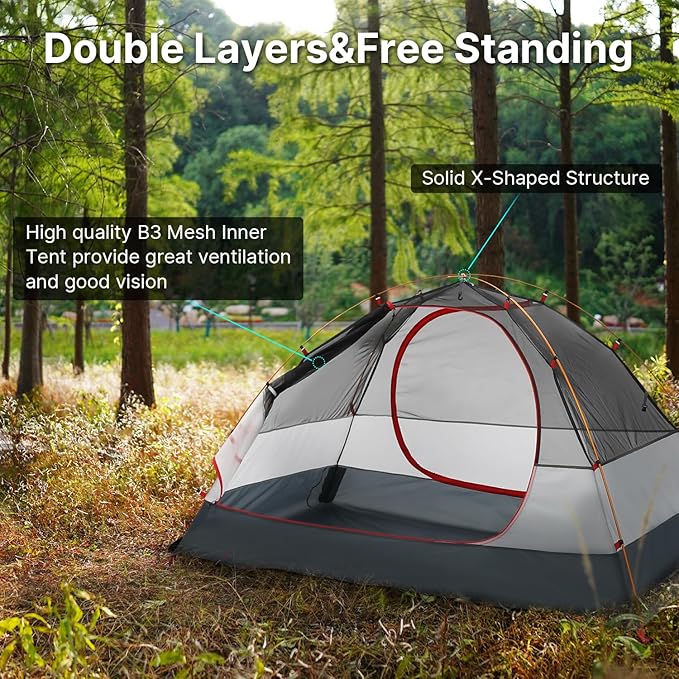 Moon Lence Professional Camping Tent 2 Person Tent Backpacking Tent, Water & Wind Proof Ultralight Equipment for Mountaineering Backpacking & Hiking, Porch Double Layer, Aluminum Alloy Pole