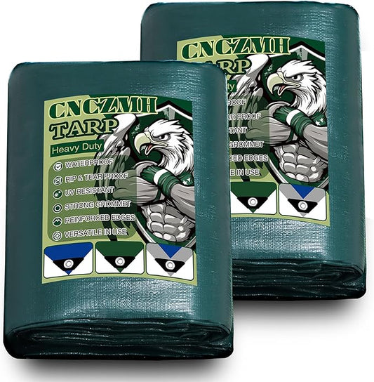 Heavy Duty Tarp Waterproof, 10 Mil Thick 5x7 Feet Finished Size Tarps Outdoor, Multipurpose Tarpaulin, Small Tarp for Emergency Rain Shelter Camping (Green, 5x7ft 2 Pack)