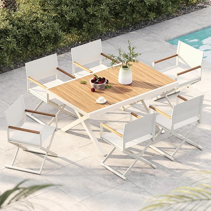 Grand patio Extra-Wide 6-Pack Directors Chairs, Folding Dining Chair Set of 6 with Sling and Woodgrain Armrests, Outdoor, Apricot