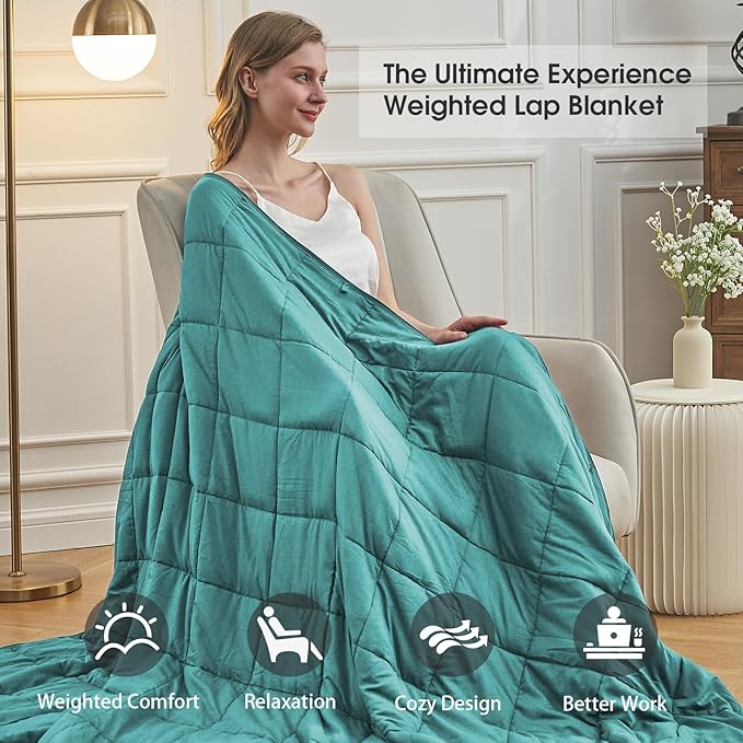 Teal Weighted Blanket for Adults 12lbs, 48"x72" Twin Size Cooling Heavy Blanket for 110-130lbs with Premium Glass Beads, Soft Thick Big Blankets for All-Season Sleeping Comfort Breathable