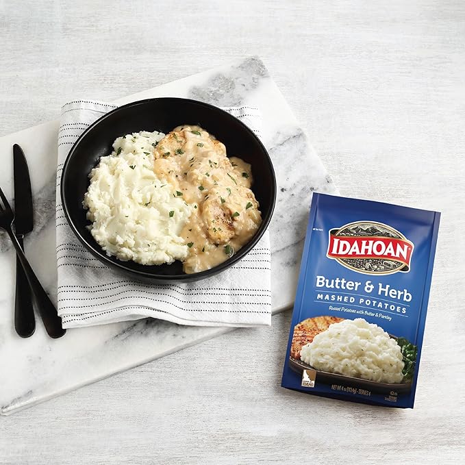 Idahoan Butter & Herb Mashed Potatoes, Naturally Gluten-Free, 100% Real Idaho Potatoes, 8 servings per bag, 8 ounce (Pack of 8)