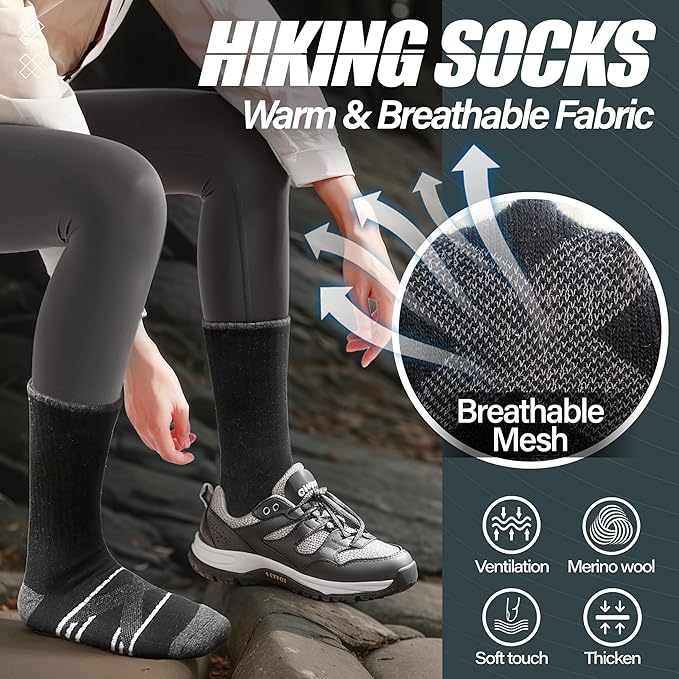 ANTSANG 5 Pairs Merino Wool Hiking Socks for Men & Women Thermal Winter Warm Moisture Wicking Cushion Boot Socks
