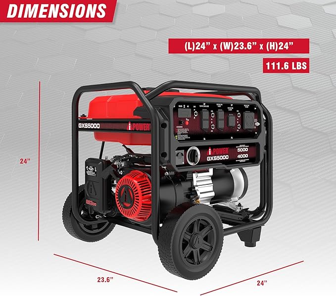 A-iPower 5000-Watt Portable Generator Gas Powered, CO Sensor Shutdown, Heavy Duty Generators with 223cc OHV Engine For Jobsite, RV, Home Backup, Emergency (GXS5000)