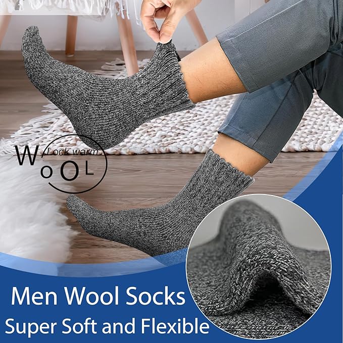 Josnown 5 Pairs Wool Socks Mens, Thick Warm Winter Thermal Cozy Boot Socks
