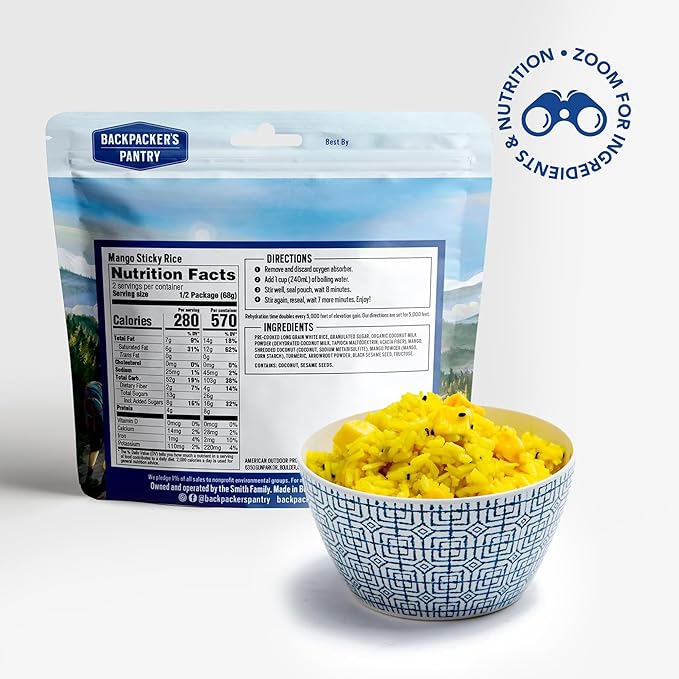 Backpacker's Pantry Mango Sticky Rice - Freeze Dried Backpacking & Camping Food - Emergency Food - 8 Grams of Protein, Vegan, Gluten-Free - 6 Count