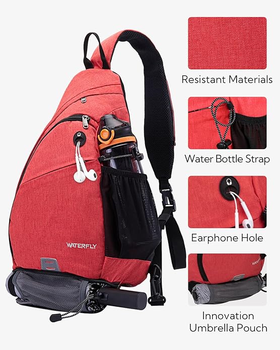WATERFLY Large Crossbody Sling Bag: Over Shoulder Backpack Daypack Casual Cross Chest Side Pack