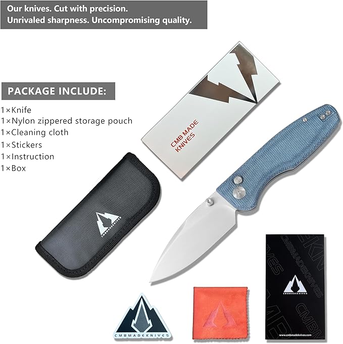 CMB Predator V3 Pocket Folding Knife for EDC with 3.42" Micarta Handle 14C28N Steel Blade Camping Hiking Knife with Pocket Clip for Men Women CMB-19 (CMB-19D)